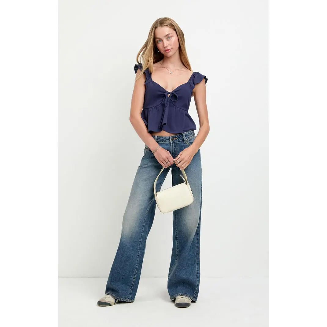 Pacsun Women's Casey Low Rise Baggy Jeans Dark Blue Washed