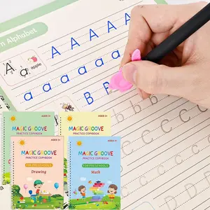 Magic Groove Handwriting Practice Book Set for Kids Aged 3-6, Reusable Learning Pad with Erasable Letters Numbers Coloring Math Skills Included, Tracing Preschool Books, Learning Tool