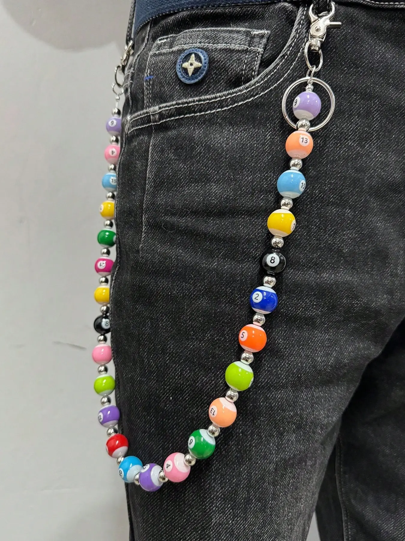 1pc Street Hip-Hop Pant Chain For Men And Women,Billiard, Black 8 Punk Pants Chain,Unisex Punk Waist Chain, Monochrome Casual Wear Chain, Bop Chain, Street Party Accessory, African Waist Jewelry, Body Chain Accessory