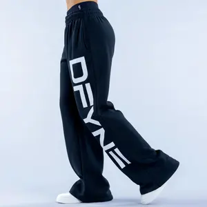 DFYNE Fleece-lined version Wide Leg Joggers - Comfy High Waisted Oversized Sweatpants, Streetwear Lounge Fit with Internal Drawcords & Side Pockets split shorts running