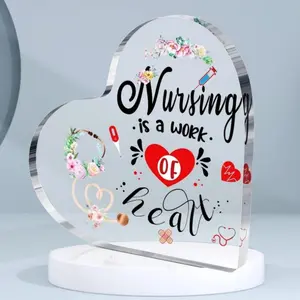 Nurse Gift, Stethoscope Pattern Heart Shaped Acrylic Desktop Decoration, Nurse's Day Gift, Thank You Gift, Office Decoration, Room Decoration, Signs