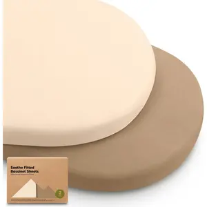 2-Pack Organic Bassinet Sheets  Girls, Boys - 100% Cotton Bassinet Mattress Sheets  with Halo Bassinest Swivel Sleeper, Graco, Baby Delight, Chicco, Unisex ted Bassinet Sheets (Pecan)