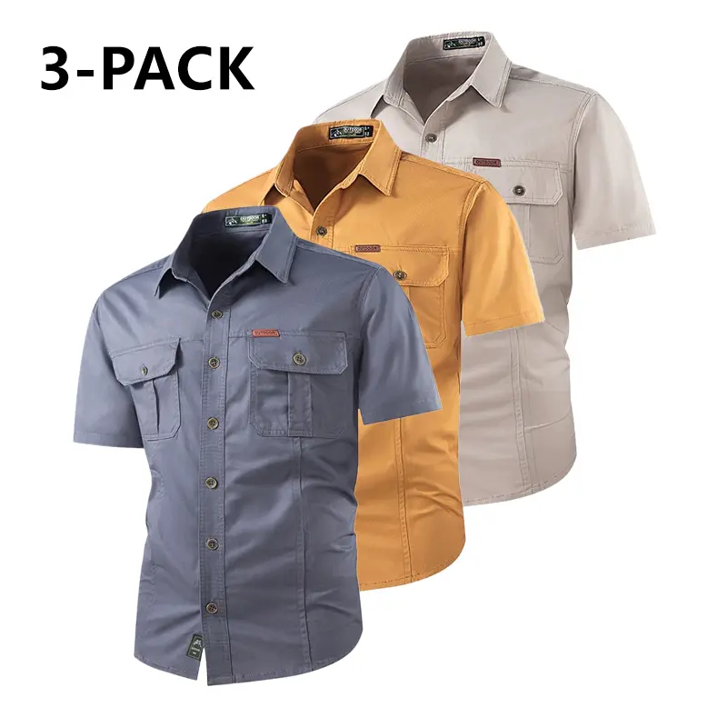 3-pack men’s lightweight short-sleeve shirts — pure cotton shirts for casual summer outdoor wear; available in multiple colors; outdoor casual clothing | short sleeves | lightweight fabric,Fathersdaygift