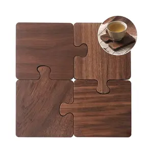 4pcs Vintage Wooden Puzzle Coaster  Home Decor Cup Holders Warming Mat Coffee Table Decor and Bar Accessories