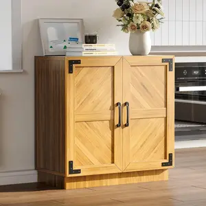 Farmhouse Sideboard Buffet Cabinet with Storage & Adjustable Shelves, 31.5" Wood Coffee Bar Console Table Modern Storage Cabinet Credenza for Kitchen, Living Room, Entryway, Dining Room