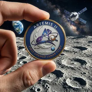 Artemis II Mission Coin – First Crewed Lunar Flyby NASA Commemorative Medal Orion Spacecraft UV Printed
