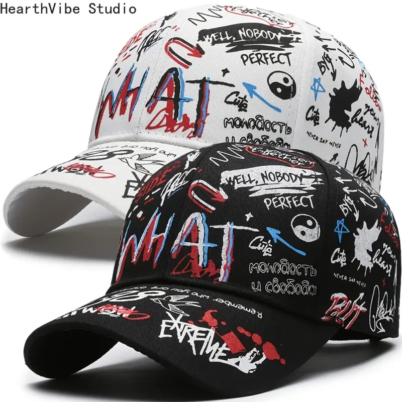 Men's 2-Piece Graphic Sun-Shading Baseball Cap Set for Adults, Outdoor Sport, All-Year-Round Leisure Travel Hats (Sports & Outdoor Accessories)