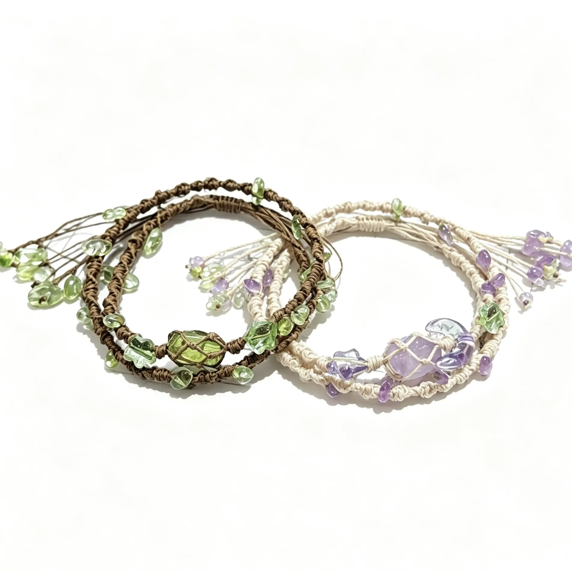 Bohemian Bracelet Set for Women, 2-Piece Handmade Natural Stones Bangles with a Floral Motif, Stackable Casual Jewelry in Ocean Hues, April, Bracelet Stacking, Elegant, Female, Flowers, Valentine, 13G