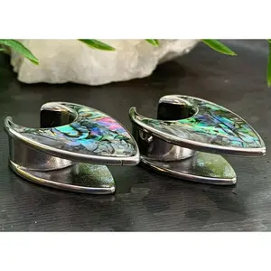 PAIR of Stunning Abalone Tear Drop  Surgical Steel Saddle Ear Spreader Tunnels/Plugs/Hangers - Gauges 0g (8mm) thru 5/8" (16mm)
