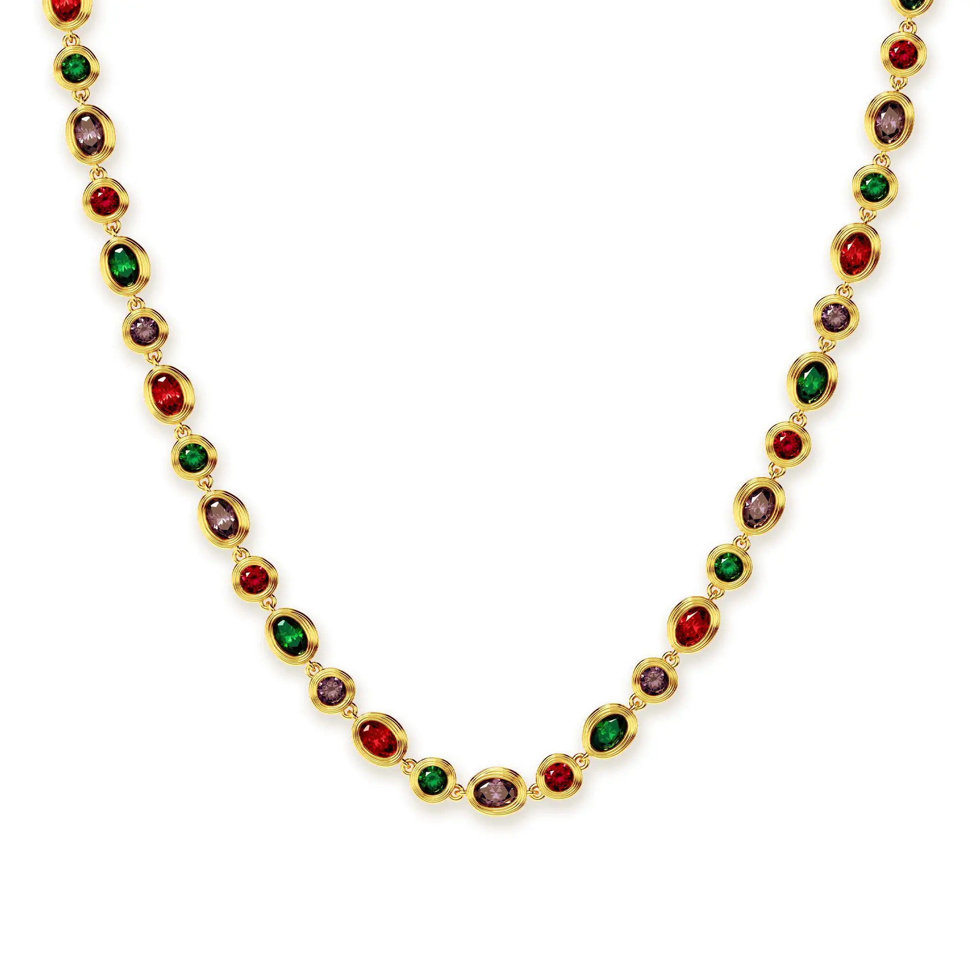 PASCAL Catena Multi-Color Gemstone Necklace for Women & Men 14ct Lab-Grown Gemstones 18K Gold Plated Adjustable 16-18 Inches Vintage Statement Gift