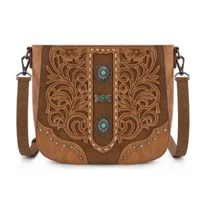 Montana West Crossbody Bag for Women Everyday Use with Embossed Floral Design and Turquoise Concho Accents