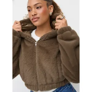 Cider Faux Shearling Hooded Cropped Jacket