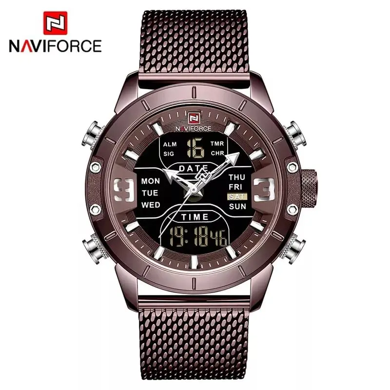 Naviforce Dual Display Chronograph Watch in Stainless Steel For Men