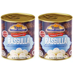 Rani Rasgulla (Cheese Curd Dumplings in Rose Flavor) 35.3oz (2.2lbs) 1kg, Pack of 2, Approximately 14 pieces, Easy Open Lid ~ Ready to eat | Gluten Friendly | Vegan | Non-GMO | Kosher | Indian Origin