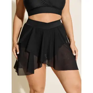 Plus Size High Waisted Tankini Swim Bottoms, BLOOMCHIC Overlap Waistband Skirt Style Hips Coverage Swimwear, [M-6X] 2026 Summer Mother's Day Pick, High Waisted Swimsuit, Skirt Style Swimsuits 2026 Summer Vibes