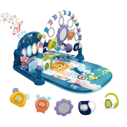 dearlomum Phthalate-Free Unisex Infant Play Mat - Blue Tiger Nursery Development Mat, Floor Activity Center with 5 Sensory Toys, Musical Lights & Piano, Baby Items for Newborns 0-36 Months