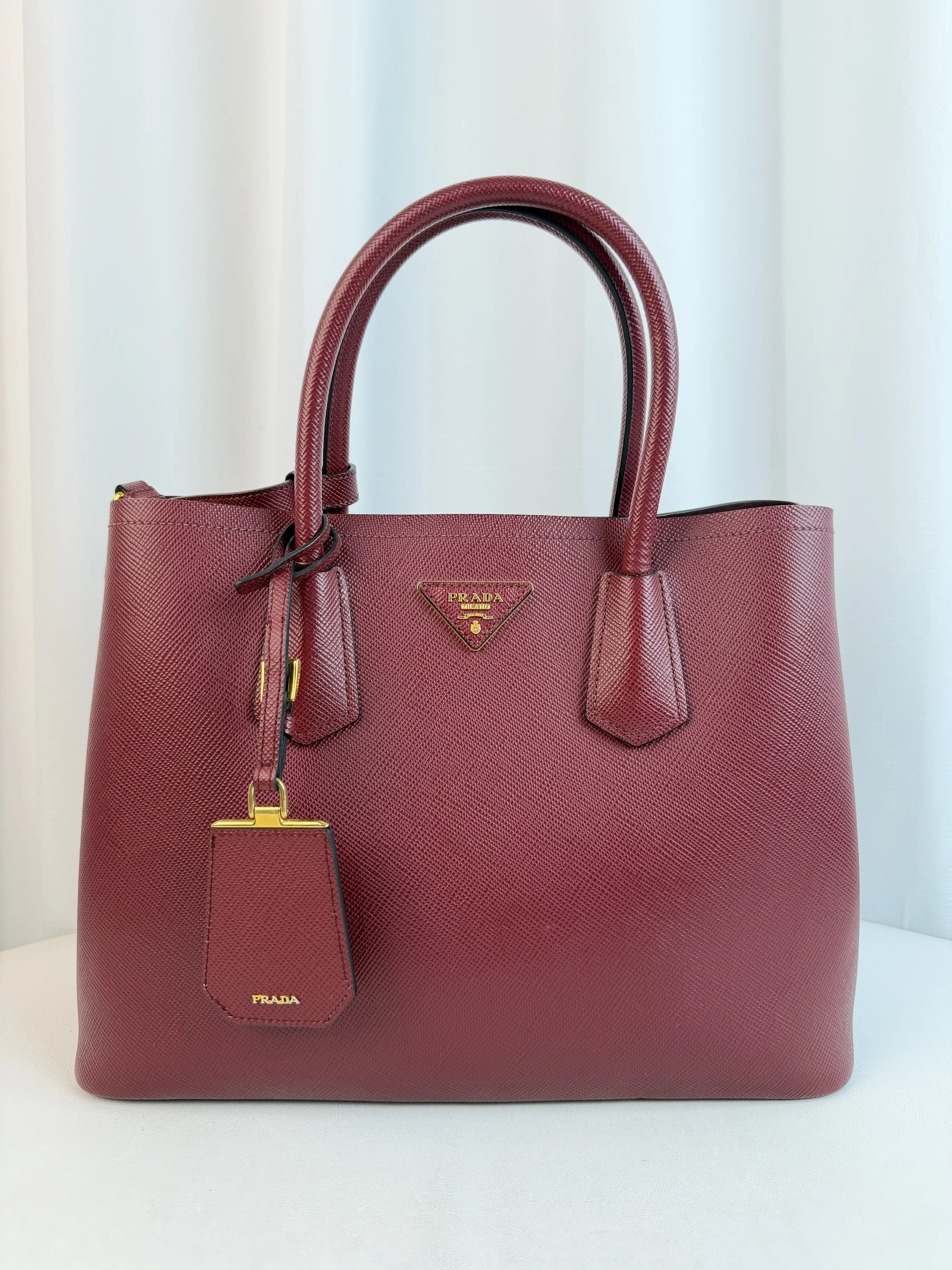 Pre-owned PRADA Nappa Leather Shoulder Bags Double Red Medium Saffiano Cuir Leather Bag