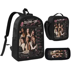 Katseye Music Fan Gift Backpack Set, 3 in 1 Fashion Printed School Bag Combo with Insulated Lunch Bag and Pencil Case, Adjustable Lightweight Daypack for Teen Girls Birthday Holiday Gift