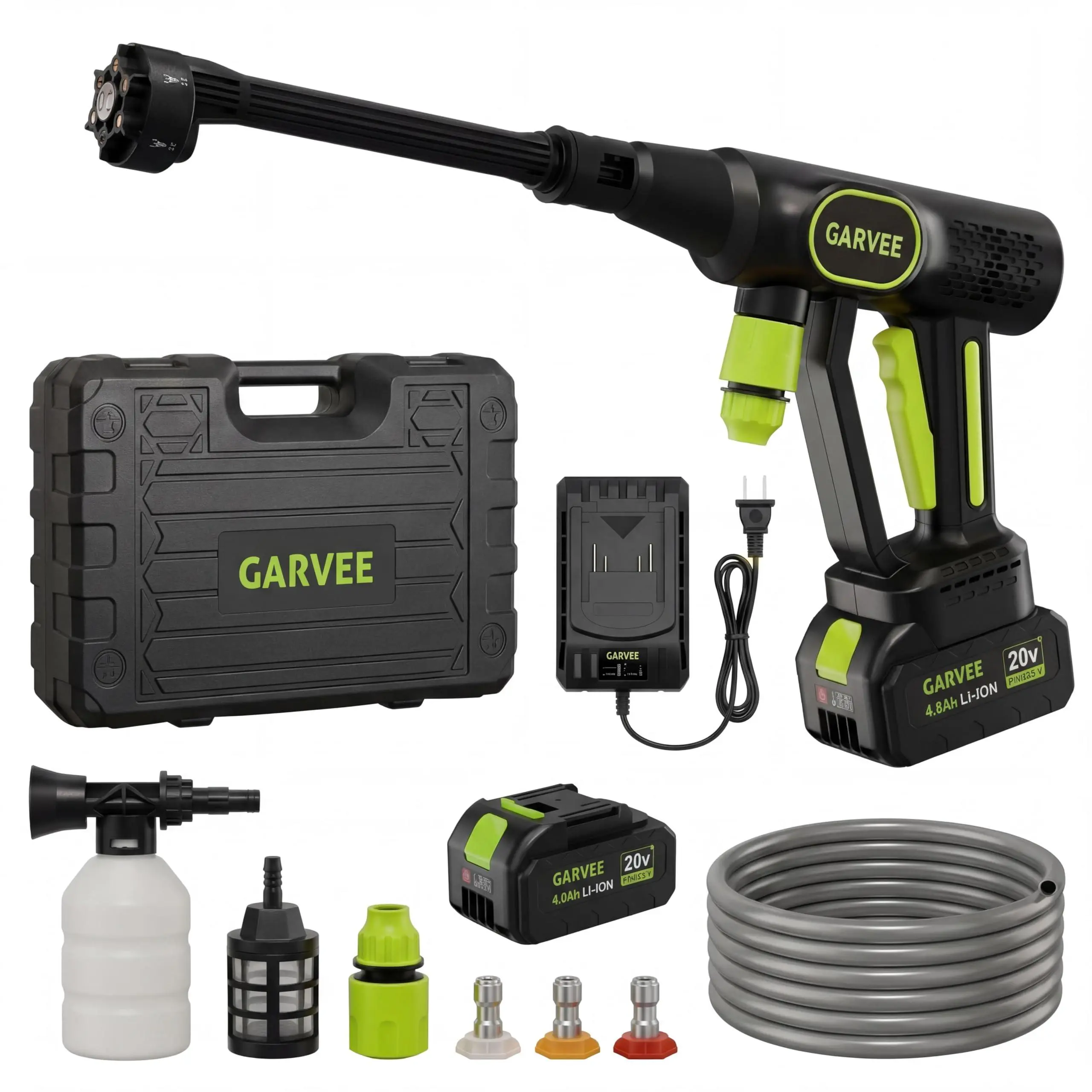 Gaomon Portable Handheld 20V Cordless Pressure Washer - Brushless Motor, High-Flow Lithium-Ion Cleaner with 6-in-1 Nozzle, Foam Cannon, 26ft Hose, Rechargeable Batteries & Charger for Car, Driveways