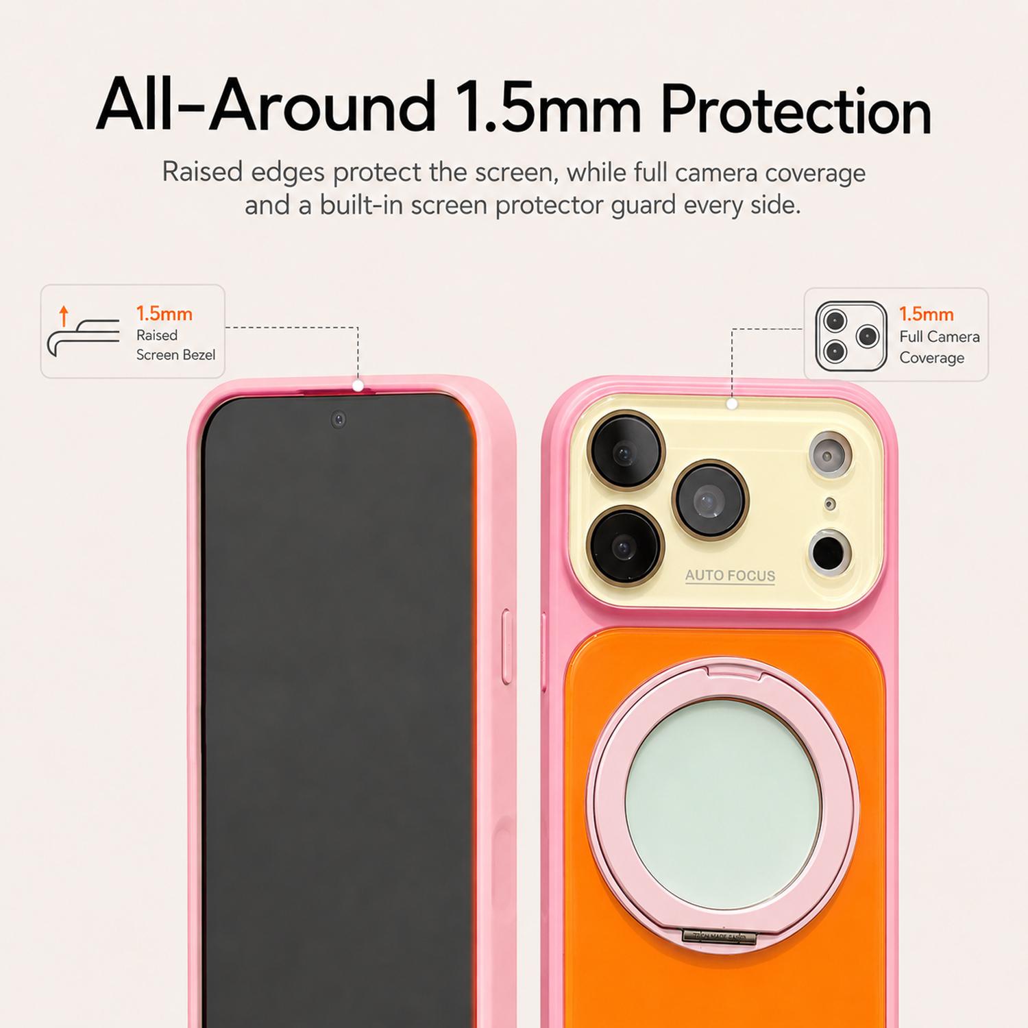 Dopamine Colors Magnetic Case for iPhone 17 16 15 14 Pro Max, with 360° Rotating Ring Stand, Colorblock Glossy Shockproof Cover with Full Camera Protection, Wireless Charging Compatible with MagSafe, Best Gift for Women Girls