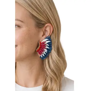 Patriotic Raffia Wing Statement Earrings