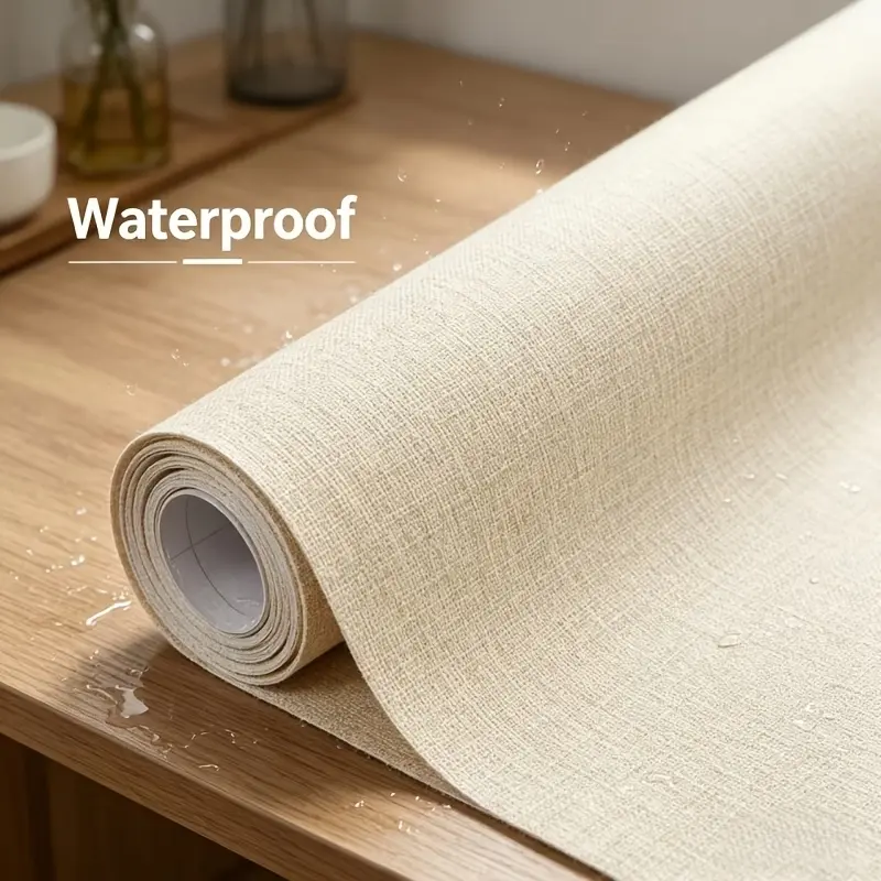 40x500cm Linen Wallpaper Roll, Self-Adhesive Waterproof, Ideal for Renovating Old Walls, Desktops, Cabinets, and More