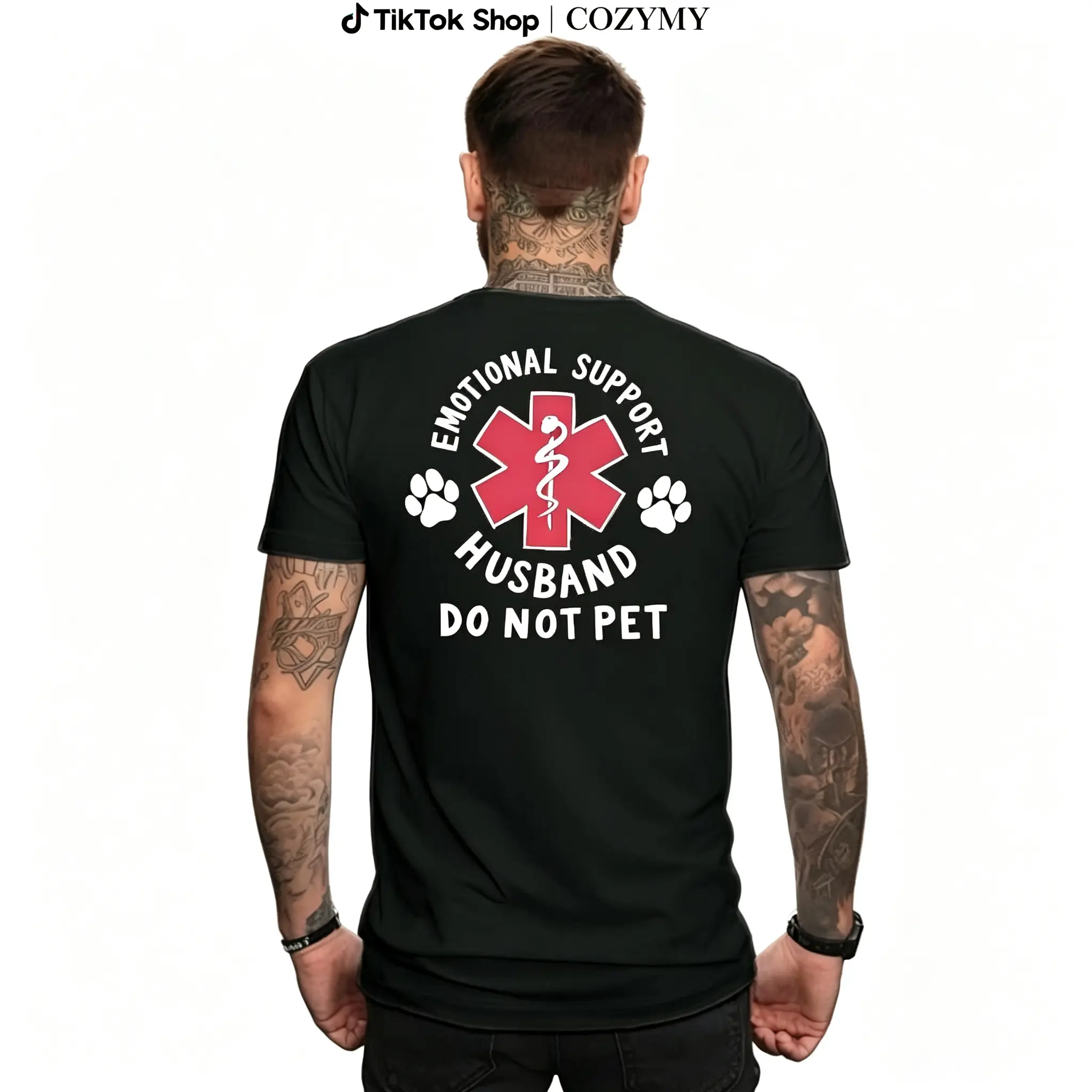 Emotional Support Husband Shirt, Funny Do Not Pet Medical Symbol T Shirt For Spouses, Gift For Husband Boyfriend Him, Short Sleeve Crew Neck Top, Crewneck Top