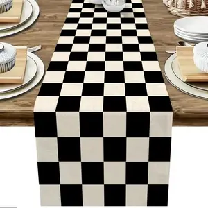Geometric Linen Tablecloth, Checkered Table Runner, Home Decor, Outdoor Furniture, Desk, Dining Table, Office, Holiday Gift
