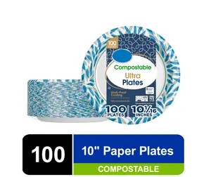 Ultra Compostable Disposable Paper Plates 10" Multi-Color 100 Count