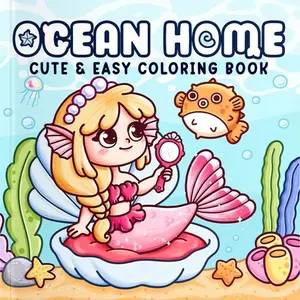 Hand-Drawn Essential Ocean Home Coloring Book, Healing Drawing Coloring Book for Beginners, Beginner Friendly, Stress Relief Graffiti, Adult & Teenagers, Cute Characters, Adorable Characters