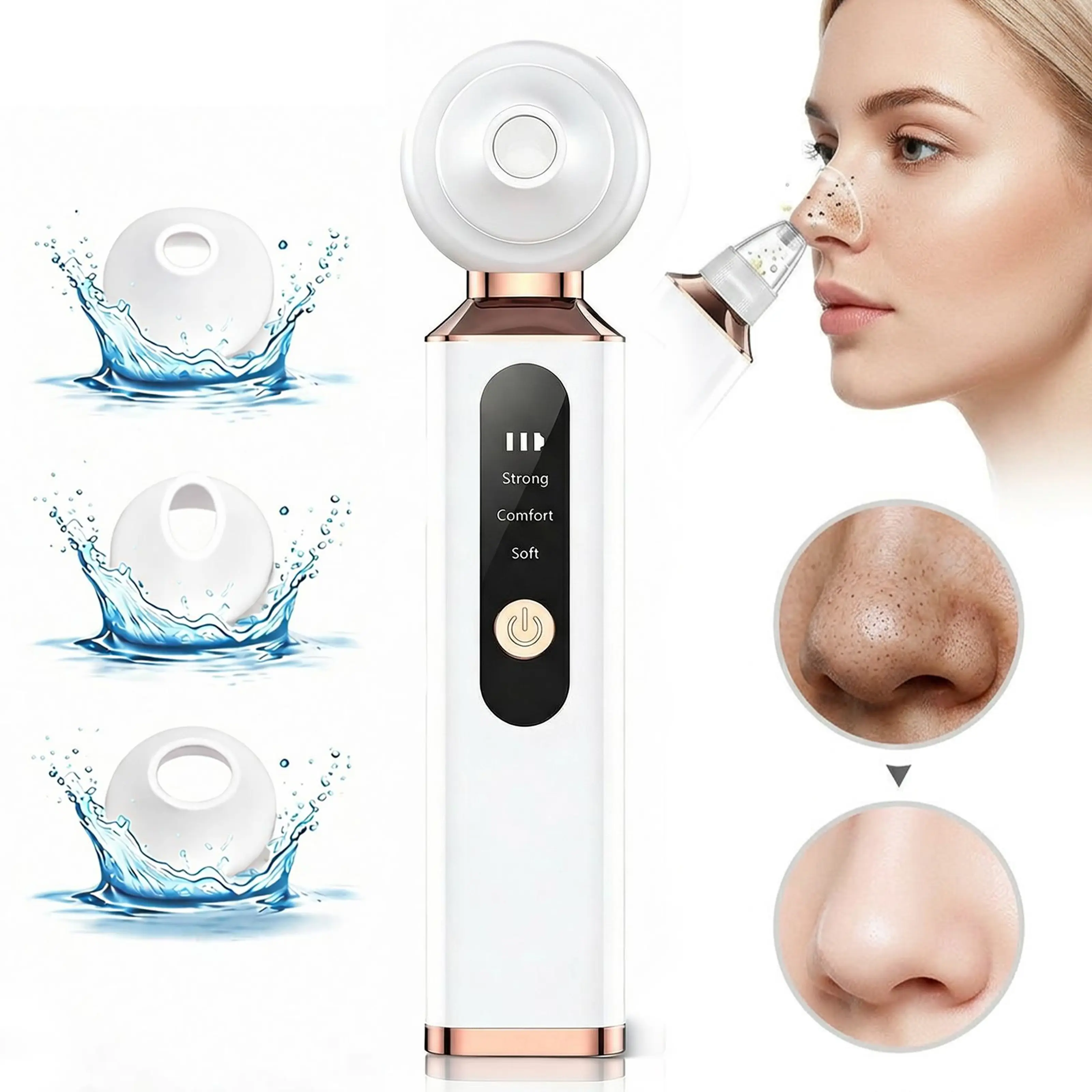 Cordless USB Rechargeable Blackhead & Blemish Remover - Gentle ABS Dual-Use Handheld Device with 5X Magnifier, LED Light, 3 Replaceable Suction Heads, Single Direction, Rechargeable Battery, Full Face Sensitive Skin Pore Cleansing Solution, Face Care Prod