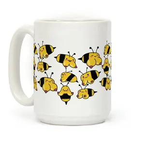 Boobees Pattern Ceramic Mug, 11oz 15oz Tea cup, Coffee Drinkware with Large Handles, Printed in USA