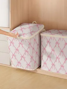 Large Capacity Storage Box Organiser with Bow Pattern Print, Foldable Fabric Bag for Blankets Quilts Clothes, Durable Home Gift, All Seasons Use, Decorative, Home Organizer Storage