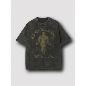 Gym Motivation Design With Golden Lettering &Weightlifting Art Print Washed T Shirt 230gsm, Round NeckGym & Outdoor Sports Apparel, All-Season Fitness Shirt,Training Gear, Sporty Design, Durable Construction,Performance Wear, Casual Ath Vintage Crewneck
