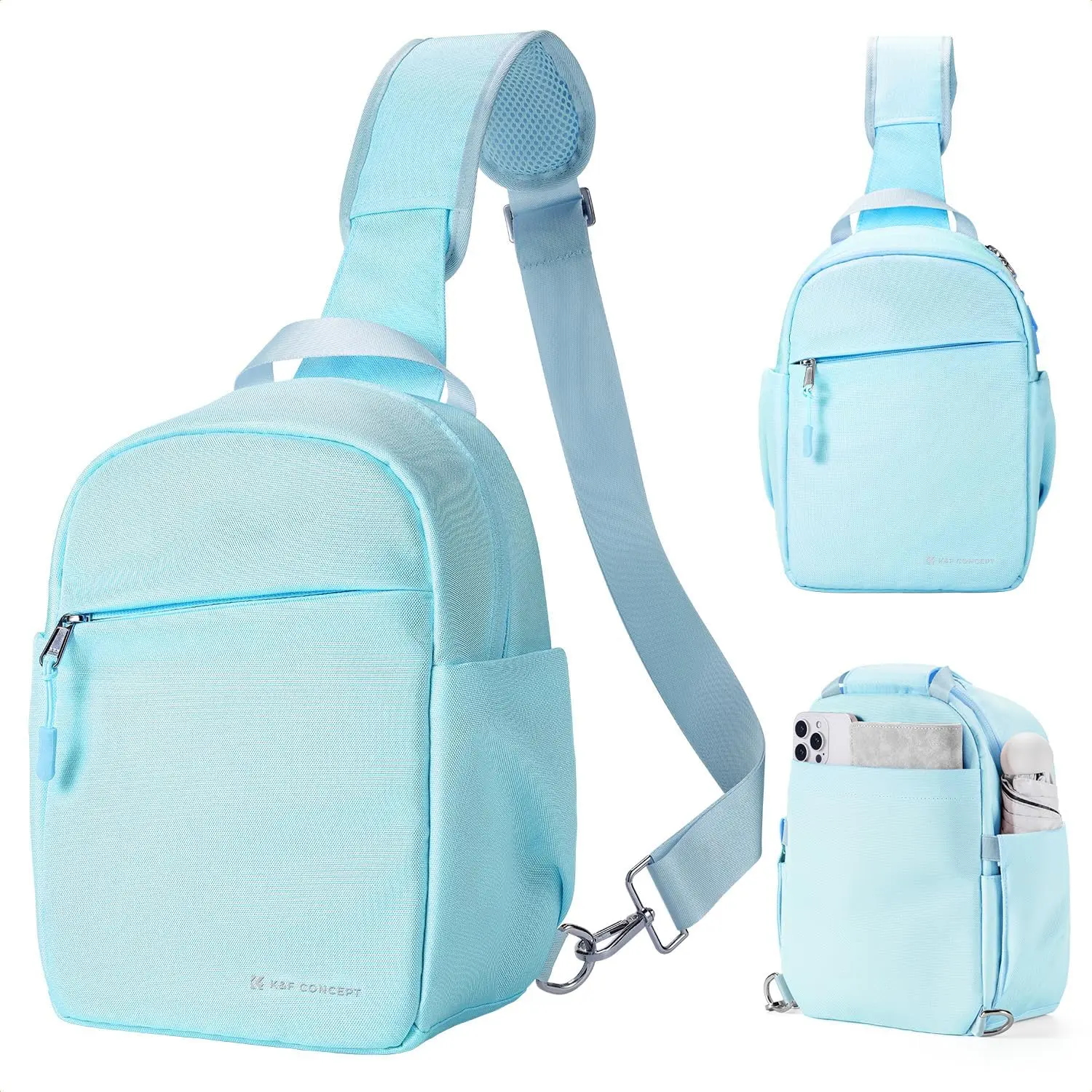 K&F CONCEPT Small Compact Camera Bag with Sponge Pad, Umbrella Holder, Memory Card Slot & Equipment Storage, Sling Crossbody Case for DSLR/SLR/Mirrorless Cameras, for Men and Women, Blue