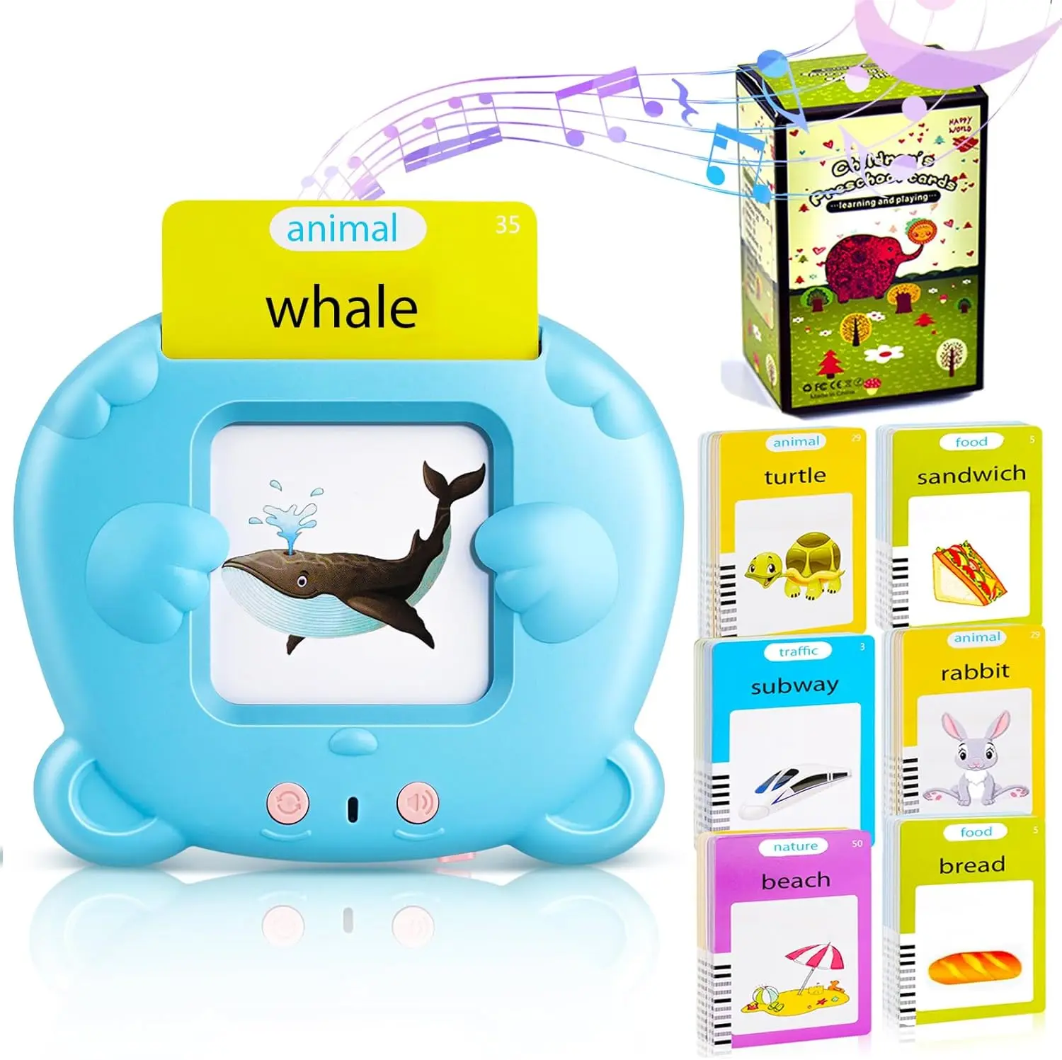 Bilingual English Talking Flash Cards for Kids Ages 2-8 | Interactive Early Learning Toy | Preschool Vocabulary, Animals, Food, Nature & Traffic | Educational Sound Cards for Indoor & Outdoor Fun | Perfect Gift for Toddlers