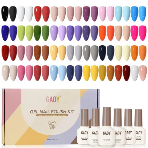 GAOY 42 Pcs Gel Nail Polish Set, 39 All Seasons Colors, UV Gel, Series‑B | With Base Coat, Glossy & Matte Top Coat, Pink White Red Jelly Nude Colors, UV/LED Cure Required, DIY Manicure at Home