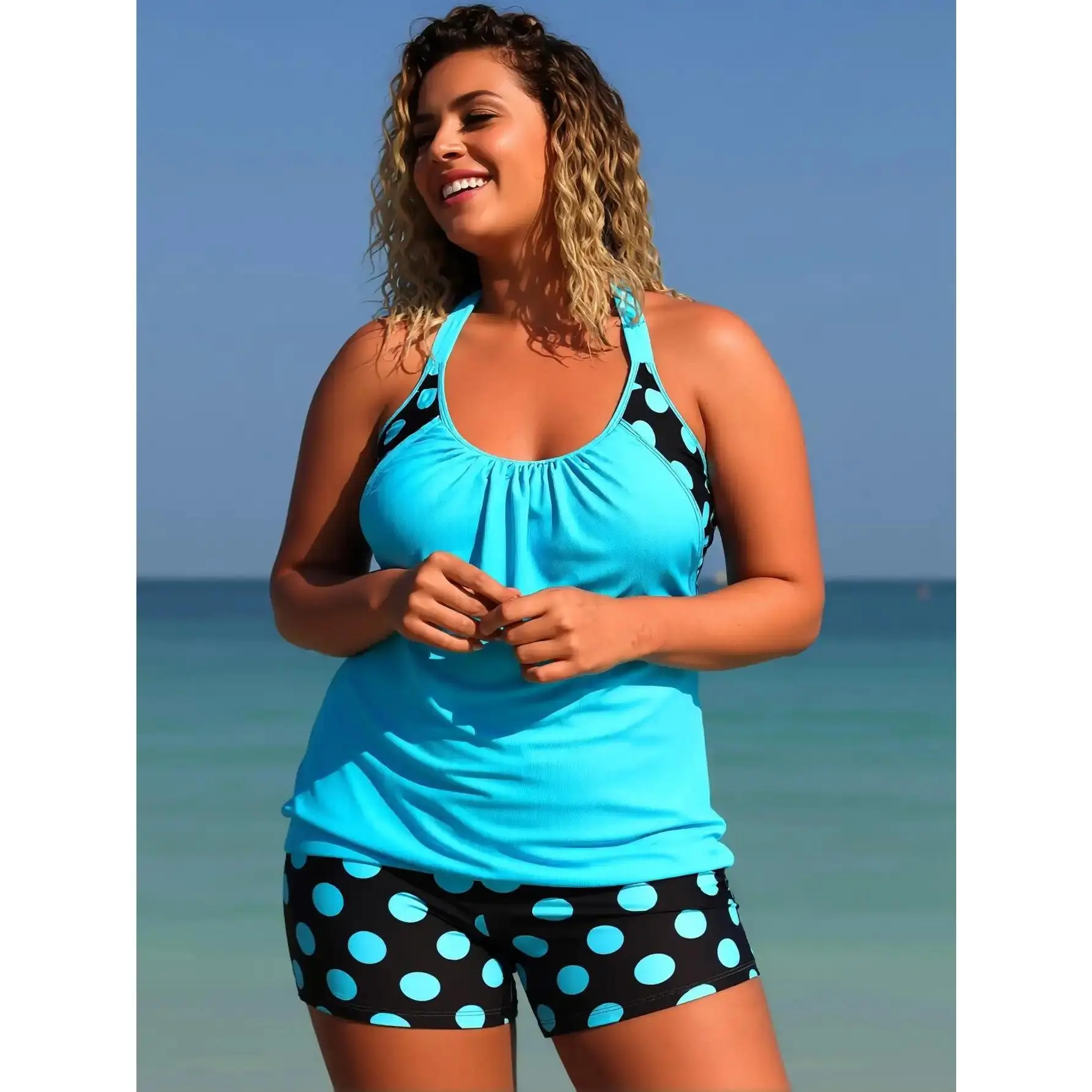 Women's Printed 2-Piece Tankini Swimsuit - High Waisted Cheeky Boyshorts, Blouson Tummy Control Elastane-Tencel Top, Chlorine Resistant Stretchy Activewear for Pool & Beach (Mother’s Day Gift Option)