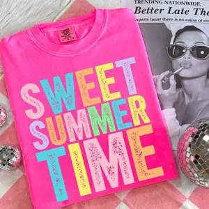Comfort Colors Sweet Summer Time Graphic Tee, Aesthetic Neon Summer Spirit Shirt, Radiant Distressed Beach Top, Thoughtful Summer Vibes Heritage Apparel