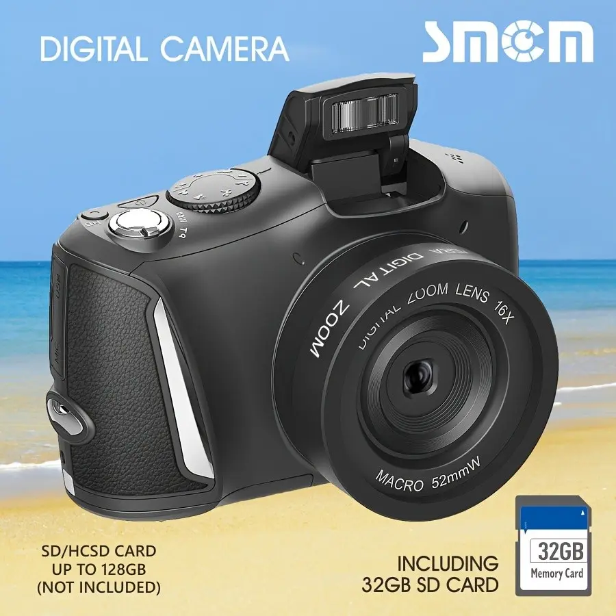 Digital Camera Dc101, 4K Video Recording, 48mp Auto Focus, 32GB Memory Card Included, 16x Digital Zoom, Beginner Friendly, Life Recording