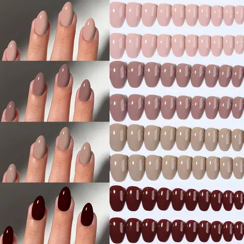 96pcs Short Oval Acrylic Nails Set, Fake Nail, Nail Art Products, Diy Nails Art, Includes Jelly Glue & Nail File, Storage Box, Perfect for Women and Girls Daily Use