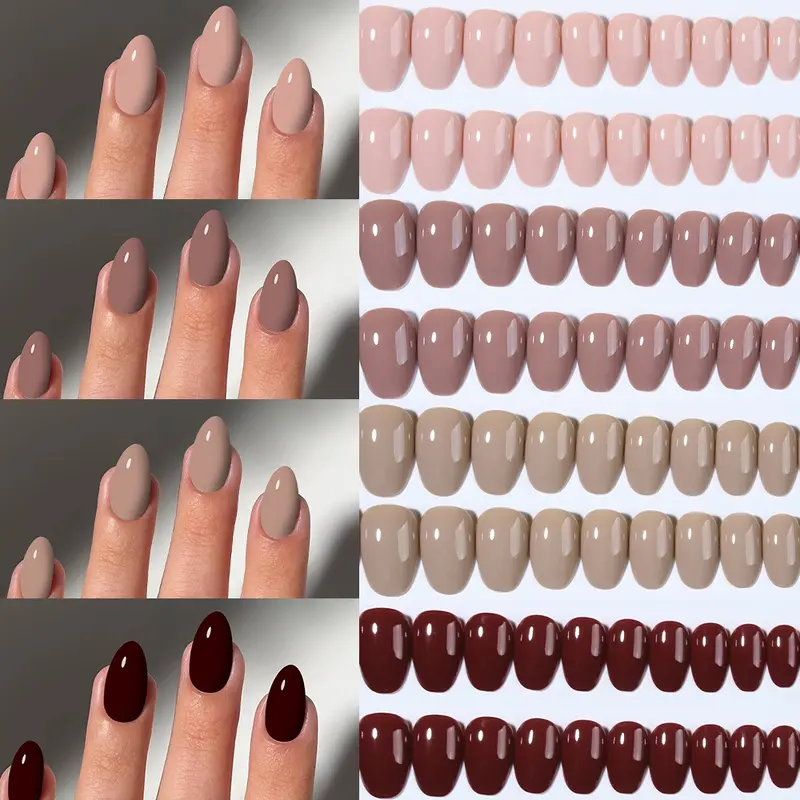 96pcs Short Oval Acrylic Nails Set, Fake Nail, Nail Art Products, Diy Nails Art, Includes Jelly Glue & Nail File, Storage Box, Perfect for Women and Girls Daily Use