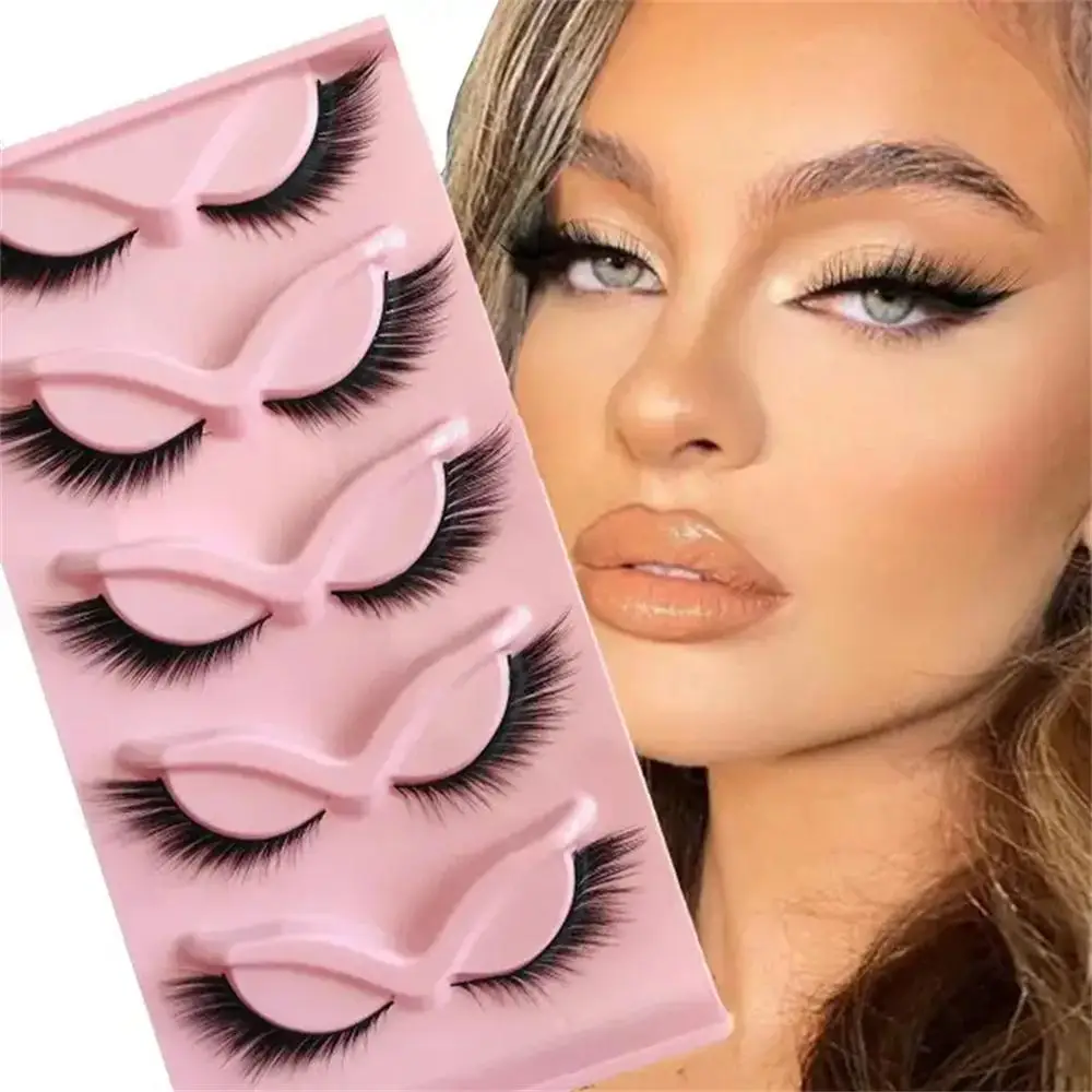 False Eyelashes, 5 Pairs Natural Look Lashes Winged False Eyelashes, Slender Lashes, Faux Cat Eye Fairy Eye Lashes (Self Provided Adhesive), Gift