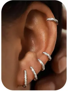 5 Pairs Hoop Earrings for Women Girls Men, 14k Gold Plated Small Gold Silver Hoop Earrings, Cubic Zirconia Cartilage Sleeper Huggies, Earrings Jewelry