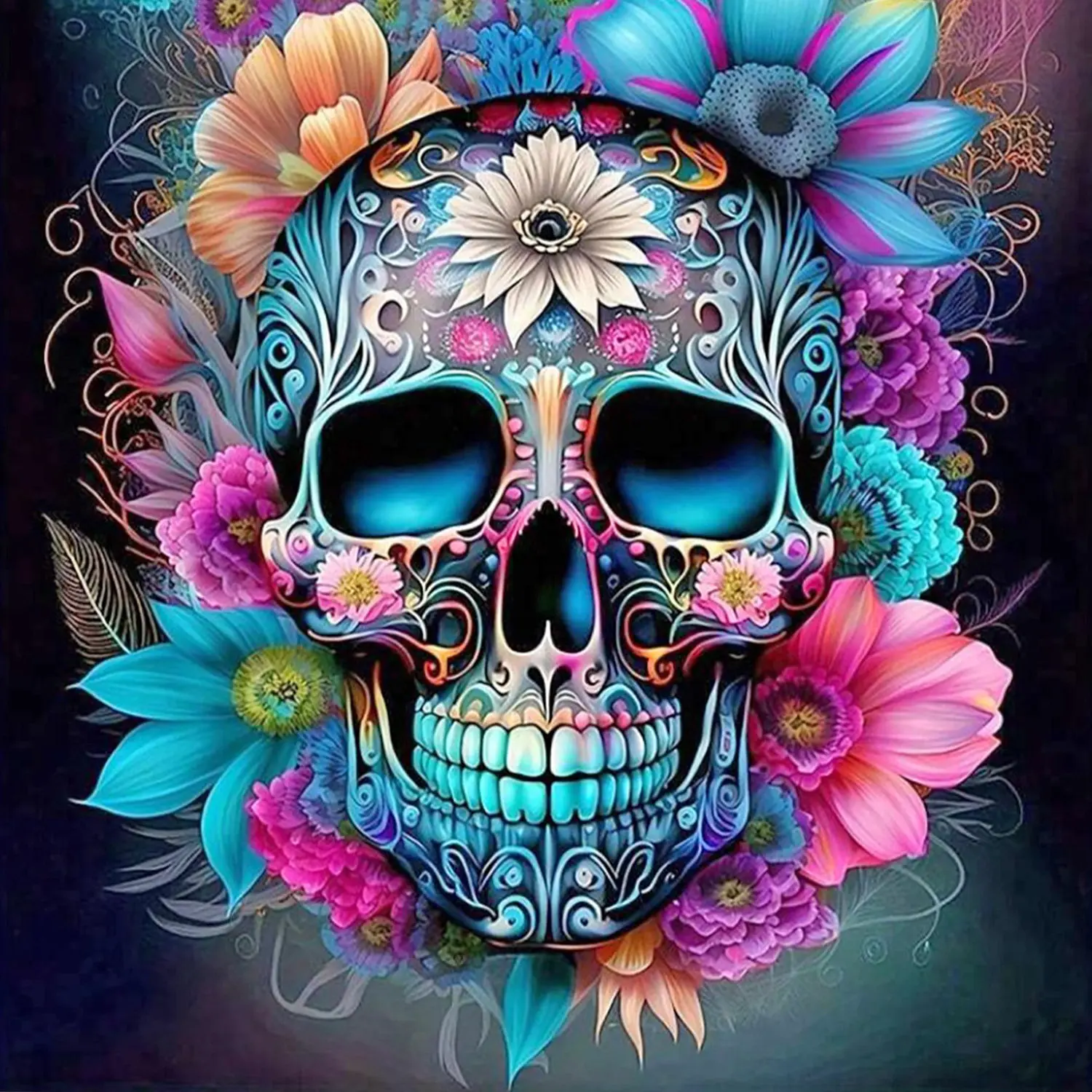 DIY Diamond Painting Skull Design, Frameless Full Round Drill Art, Wall Mosaic Home Decor, Perfect for DIY Supplies, Crafts, Diamond Painting Kit