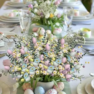 Easter Artificial Flower Bouquet with Eggs and Berries, Foam Realistic Decorative Flowers Decoration, Holiday Table Centerpiece Decor