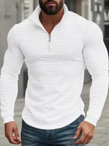 Men's Regular Fit Plain Half Zip Up Knit Sweatshirt, Casual Long Sleeve Pullover for Spring & Fall, Fashion Men's Clothes for Daily Wear, Knit Pullover Tops