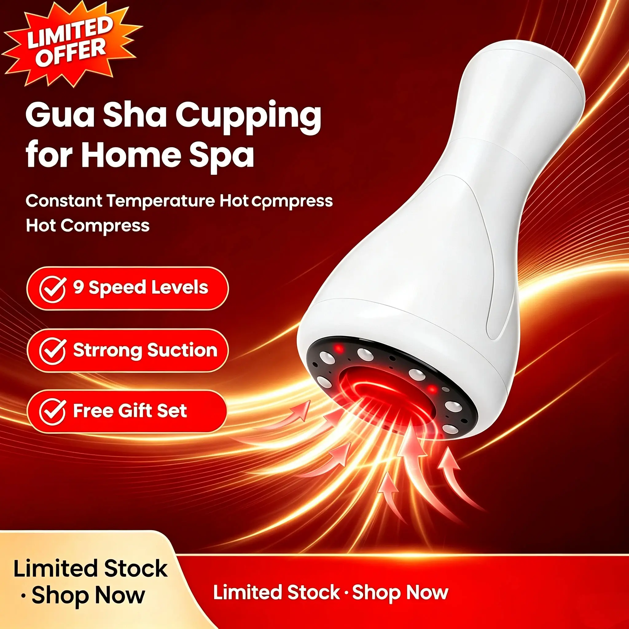 Portable Electric Cupping Therapy Massager Heated Vacuum Suction Gua Sha Machine Handheld Muscle Relief Body Scraping Massager for Legs Back Arms