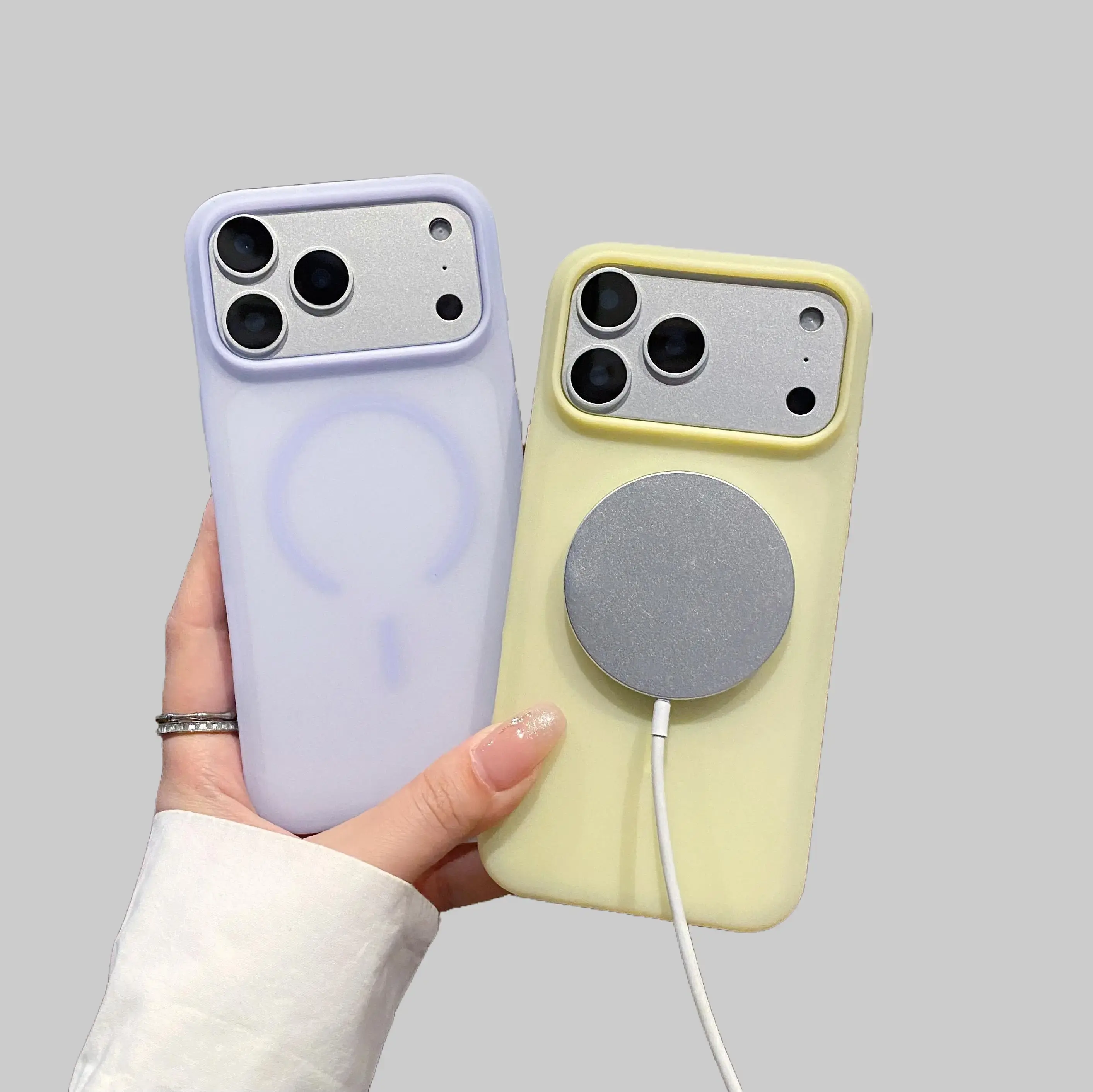 HENKEY-iPhone 17 Pro Max 16 Pro Magnetic (not strong) Defender 2 In 1 Dual Layer Jelly Soft Matte Clear Silicone + Candy Color-Blocking PC Hybrid Magsafe Wireless Charging Case Frosted Shockproof Bumper Luxury Back Cover
