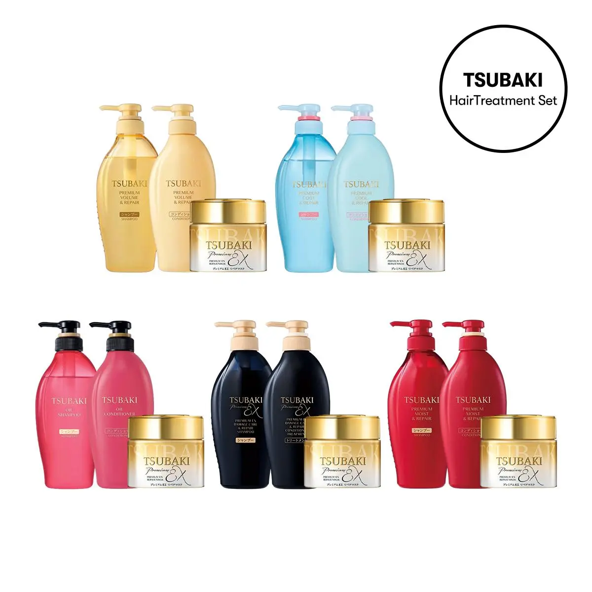 TSUBAKI Premium Haircare Collection 3-Piece Set - Golden, Red, Blue & Black Camellia Shampoo, Conditioner & Oil, 0-Second Salon-Level Moisturizing Repair Treatment, 15.22 fl oz*2+180g Value Pack, Cleanser, Shampoo And Conditioner